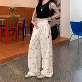 GETADME 스위트 스파이시 레이스 엣지 스플라이스 캐주얼 팬츠 리본 팬츠 여성 여름 루즈핏 신축성 허리 벨 바닥 스트레이트 레그