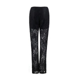 GETADME Women Summer Full Length Gazue Pants Straight Elastic High Waist Female New Sexy Slim Long Trousers Casual Lace Hollow Out Pants