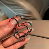 Getadme-Korean Fashion Heart Earrings for Women Simple Silver Plated Metal Cool Earring Girl Friendship Punk Luxury Jewelry Accessories