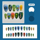 GETADME 24pcs Gradient Black False Nails Cute Cartoon Cat's Eye Forest Elf Girl Press On Nails Glossy Almond Sweet Cool Fake Nail Tips