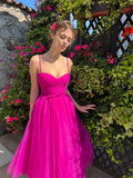 Getadme-Fushcia Tulle Birthday Dress Women Spaghetti Straps Magic Awn Bridesmaid Gown Sweetheart High Waist Vestidos De Fiesta
