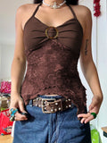 GETADME Rockmore Boho Vintage Print Mesh Patchwork Crop Top Women V Neck Camis Y2K Streetwear Female Coquette Aesthetic Clothes 2025