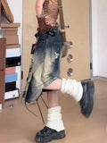 GETADME American Streetwear Lace Up Cargo Denim Pants Summer Hot Girl Chic Loose Wide Leg Cropped Pants 2000s Y2k Shorts Women Clothing