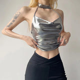 Getadme-Sliver Crop Tops Sleeveless Slim Tank Top Summer Fashion Cute Y2K Casual High Street Camis Women Clothes