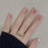 GETADME 24개 탈착식 숏 프레스 온 네일 Y2K 라인스톤 거짓 네일 (글루 포함) 발레 스위트 쿨 걸스 인조 거짓 네일 팁