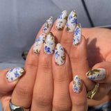 GETADME 24pcs Spring Day Sweet False Nails Cute Pink Flower Star Pearl Designs Press On Nails Stripes French Style Almond Fake Nail