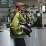 GETADME Veste en cuir vert olive, coupe vintage, tendance streetwear, fermeture éclair, revers, pardessus court, ample, décontractée, vêtement d'extérieur automne