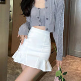 GETADME Rimocy Chic High Waist Short Mermaid Skirt Woman Summer Solid Color Ruffles Mini Skirts Women 2025 Elegant A Line Skirt Ladies