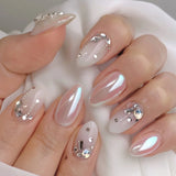 GETADME 24Pcs Short Oval Head Blush Pink Press on Nails with Simple Designs Almond Nails Wearable Acrylic Full Cover Nail Tips with Glue