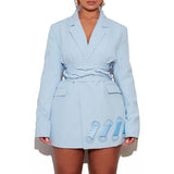 GETADME Evening African Dresses Pink Street Wear Women Mini Sexy Club Wear Notched Collar Long Sleeve V Neck Night African Dress Blazer