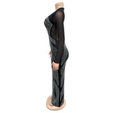 GETADME Elegant Mesh Patchwork Luxury Zip Up Full-Sleeve Evening Party Banquet Prom Long Dress High Waist Slim Elastic Maxi Vestido
