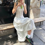 GETADME Candyhot Elegant Square-neck White Maxi Dress Casual Summer Slim Lace Up Sleeveless Dreses 2025 French Party Beachwear Vestidos
