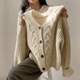 GETADME Fashion Winter Warm Long Sleeve Knitted Cardigan Women V-nek Loose Sweater Autumn Elegant Solid Color Casual Knitted Top