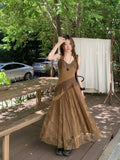 GETADME Korean style Ethnic Irgular Spaghettic Strap Fairy Boho Hippie Dress Women Tassel Mesh Stitching Spice Summer Beach Slim Dress