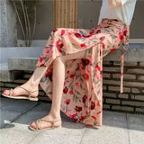 GETADME 11 Colors Women's Summer High Waisted Lace-Up Sexy Wrap Midi Skirt Korean Trendy Beach Elastic Waist Solid All-Match Skirt