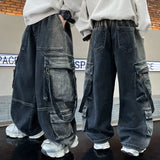 GETADME Korean Boys' Jeans Version Of Boys Street Dance Jeans Wide Leg Pants Street Dance Pants Kid Jeans Denim Cargo Pants