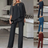 Getadme-Fashion Solid Women Set Elegant Two Piece Set Casual Irregular Suit Loose Half Sleeve Tops+High Waist Wide Leg Pants Set Outfits
