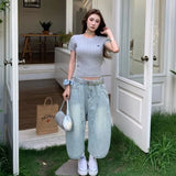 GETADME 2025 Summer Sexy Vintage Style Harajuku Blue Jeans Women's Y2K Punk Street Baggy Denim Trouser Casual Mop Calf Length Pants