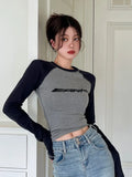 Getadme-Y2k Streetwear Slim Fit T Shirts Women Vintage Korean Fashion Casual Top Female Letter American Retro Long Sleeve Tees