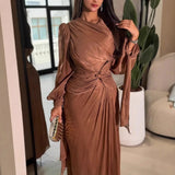 GETADME American-style High-end Autumn and Winter Evening Dress for Women with A Corset, Pleats, Flowing Ribbons and A Shiny Finish