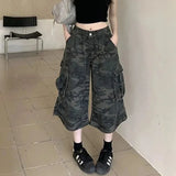 GETADME Lady Retro Fashion Baggy Capri Jeans Female High Waist Thin Denim Pants Girls Fashion Camouflage Straight Leg Trousers