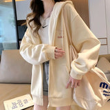 GETADME Women Embroidery Print Sporty Chic Hoodies Casual Zip Up Long Sleeve Loose Jacket Coats Harajuku Hooded Sweatshirts Streetwear