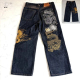 GETADME Harajuku Japanese Retro Selvedge Jeans Man Y2K High-end Brand Natural Indigo Dip Dyeing Harajuku Mopping Pants