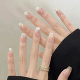 GETADME 24Pcs Pink Cat Blue Love Cute Short Ballet Press on False Nails Sweet French Cat Eye Bow Star Designs Style Detachable Nails Set