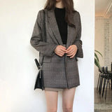 GETADME Women Winter Plaid Blazers Coats Korean Fashion Elegant Solid Thick Jacket Female Double Breasted Office Lady Long Overcoat