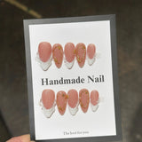GETADME 10Pcs Nude Pink Almond Manicure Nail Stickers Mid-length Ballet Simple Reusable Press on Nails Artificial Handmade False Nails