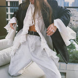 GETADME Tencel Lotus Leaf Chiffon Top, Loose Cardigan, Flared Sleeve, European and American, Autumn, 2025