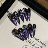 GETADME 핸드메이드 프레스온 네일 샤이니 핑크 캣아이 가짜 네일 (여성용) 착용 가능한 글리터 풀 크리스탈 디자인 가짜 네일 팁