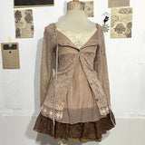 GETADME Vintage 2-Piece Set Dresses Japanese Harajuku Y2k 90s Sweet Coat+Dress Slim Lace Sexy Punk Goth Summer E-Girl Elegant Skirt Chic