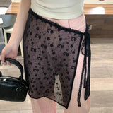 GETADME Korean Fashion Lace Irregular Skirt Curtain White Flowers Lace Mesh Halfbody Skirt Women Summer Bottoms Jeans Decorative Hemline