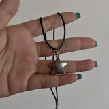 GETADME New Korean Fashion Hollow Titanium Steel Star Pentagram Pendant Necklace for Women Men Black Rope Chain Choker Y2k Party Jewelry
