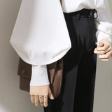 Chemisiers Getadme pour femme, style printemps-automne, manches longues lanternes, col montant, coupe ample.
