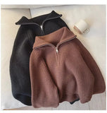 GETADME Half Zip Collar Sweater Women Pullovers Soft Knitted Long Sleeve Short Jumper Fall Winter Teen-girl Korean Fashion Outfit