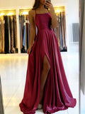 GETADME Elegant Burgundy Prom Maxi Dresses For Women 2025 Sexy Backless Side Slit Halter Satin Evening Party Gowns Vestidos De Gala