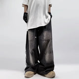 Getadme-American Style Oversized Pocket Retro Baggy Jeans Men Y2k Hip Hop Punk Wide Leg Straight Overalls Black Denim Pants Streetwear