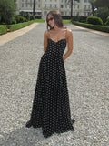 GETADME Retro Polk Dot Long Dress With Ribbon Women Sexy Low Cut Sleeveless Pleated Slim Evening Dresses Female Spring Chic Street Party