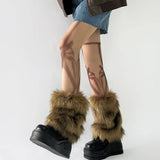 GETADME Vintage Faux Fur Leg Warmers Furry Boots Cover Socks Winter Thickened Plush Socks Hot Girl Jk Punk Hiphop Cosplay Accessories