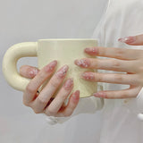 GETADME Handmade Press on Nails Blue Aurora Mermaid Fake Nail Patches Wearable Detachable French Pearl Almond False Nail Tips 10pcs