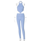 GETADME Summer 2025 Two Piece Sets Halter Backless Sleeveless Crop Top And High Waist Legging Workout Tracksuit Fitness Solid Outfits