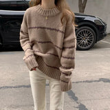 GETADME Women Knitted Sweater Pullovers Basics Long Sleeve O-Neck Striped Knit Sweater Casual  Pullover Women Tops Sweaters