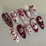 GETADME 30pcs 3D Dream Rose Press on Nails Heart & Animal Wave Fake Nail Short Almond Full Coverage Nail for Women&Girl False Nail Art