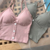 GETADME Women Knitted Tank Top Strap Vest Female Knitting Crop Top Chest Wrap Pure Cotton Underwear  Camisoles