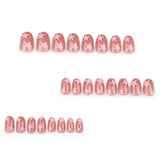 GETADME Nude Color False Nails Pink Star Printed Y2K Girls Summer Charm Manicure Short Round Head Press on Nails Stick-on Fake Nails