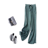 GETADME Acetic Acid Ice Silk Wide Leg Pants 2025 New Summer Thin Satin Casual Pants Women's High Waisted Straight Leg Pants Long Trouser