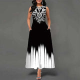 GETADME 여름 유럽 및 미국 민소매 롱 드레스 여성 꽃 프린트 대형 스윙 스커트 보헤미안 레트로 루즈 롱 스커트