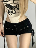 Getadme Shorts Women Skinny Creativity Lace-up Popular Streetwear Daily Personality Students Holiday Fashion Sexy American Retro Leisure